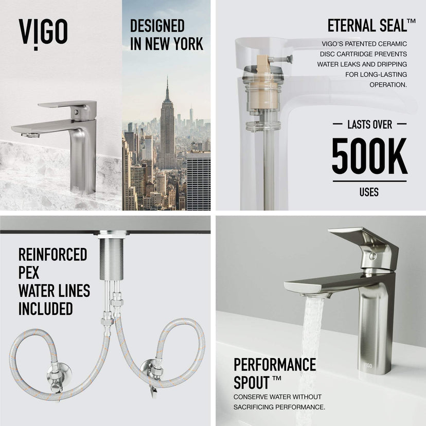 Ceramic disc valve faucet in brushed nickel with hot/cold indicators