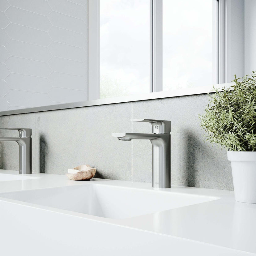 Brass bathroom faucet with lever handle and low lead certification