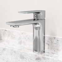 Modern deck-mounted faucet in chrome with ceramic disc valve