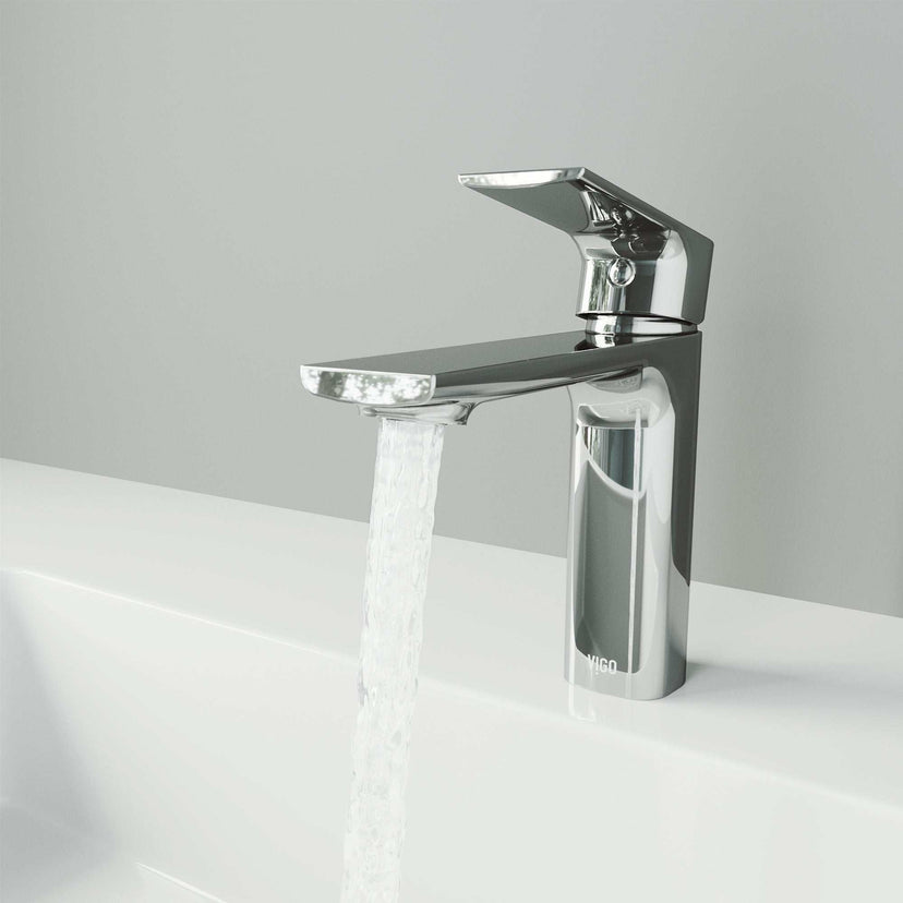Low flow brass faucet with lever handle and sleek chrome finish