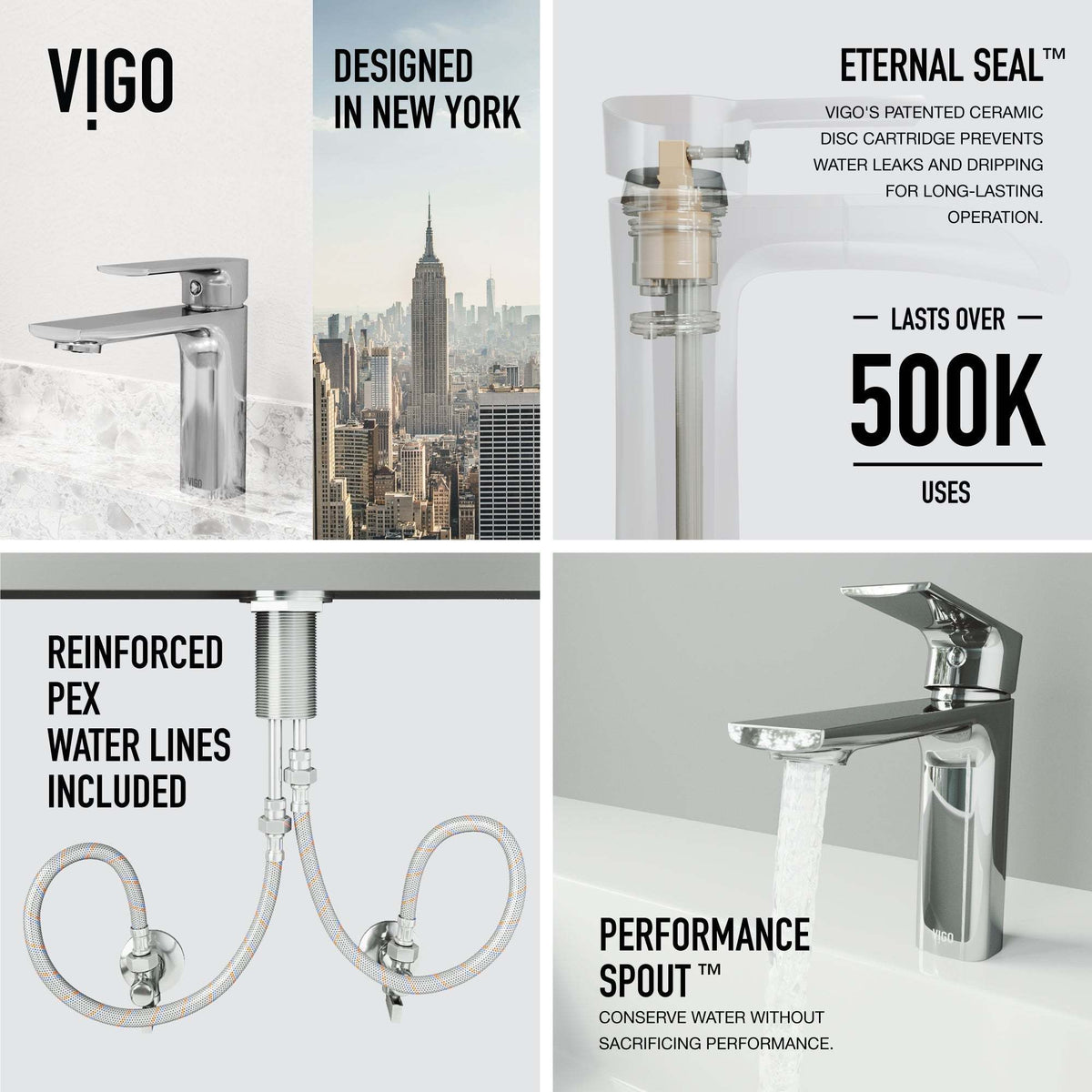 Ceramic disc valve faucet in chrome with hot/cold indicators
