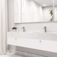 Deck-mounted faucet with mid arc spout and chrome finish