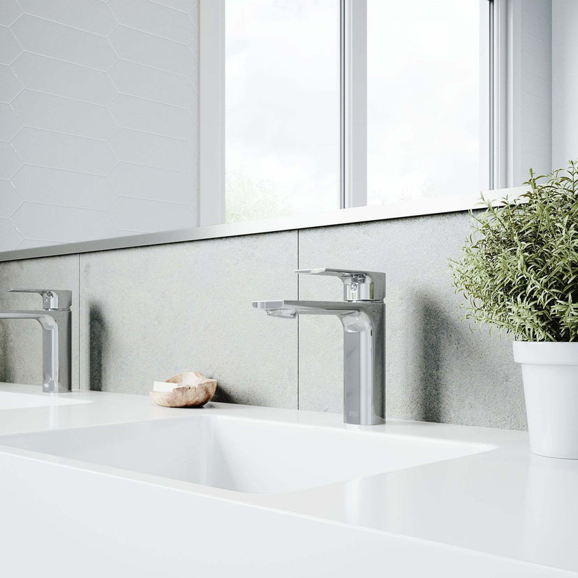 Brass bathroom faucet with lever handle and low lead certification