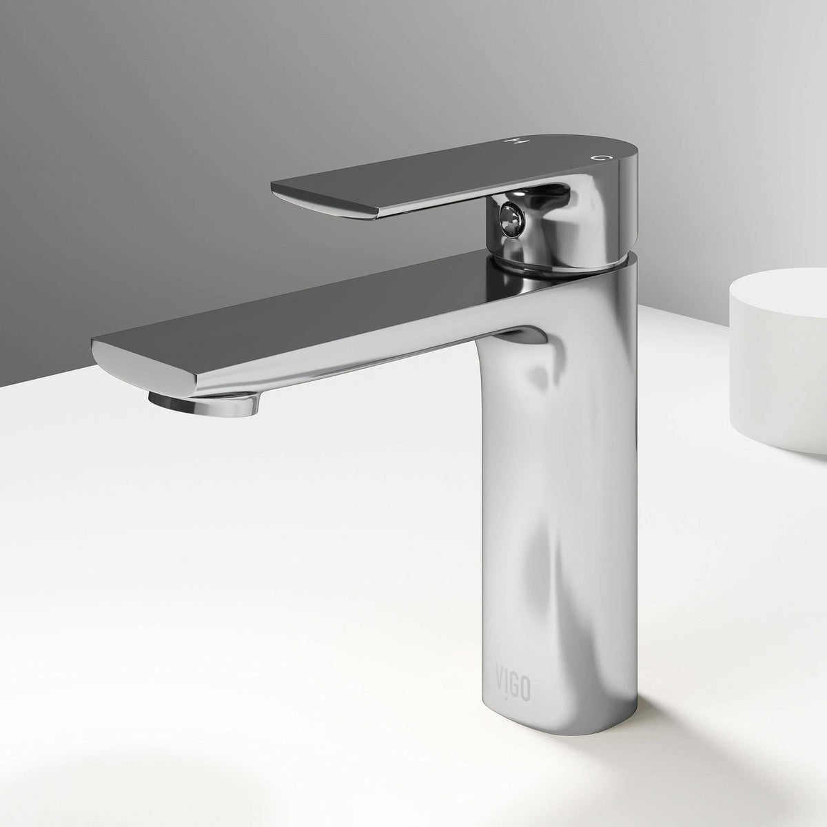 Chrome single hole bathroom faucet with lever handle and mid arc spout