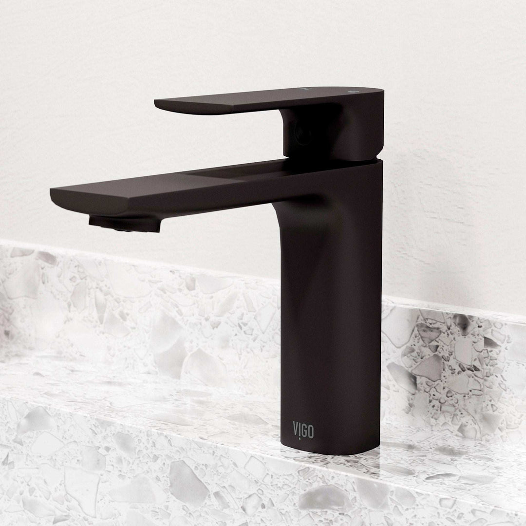Modern deck-mounted faucet in matte black with ceramic disc valve