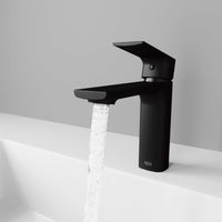 Low flow brass faucet with lever handle and matte black finish