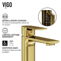 Modern faucet with included handles and supply lines in matte brushed gold