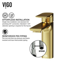 Matte brushed gold faucet with fingerprint-resistant surface and ceramic disc cartridge