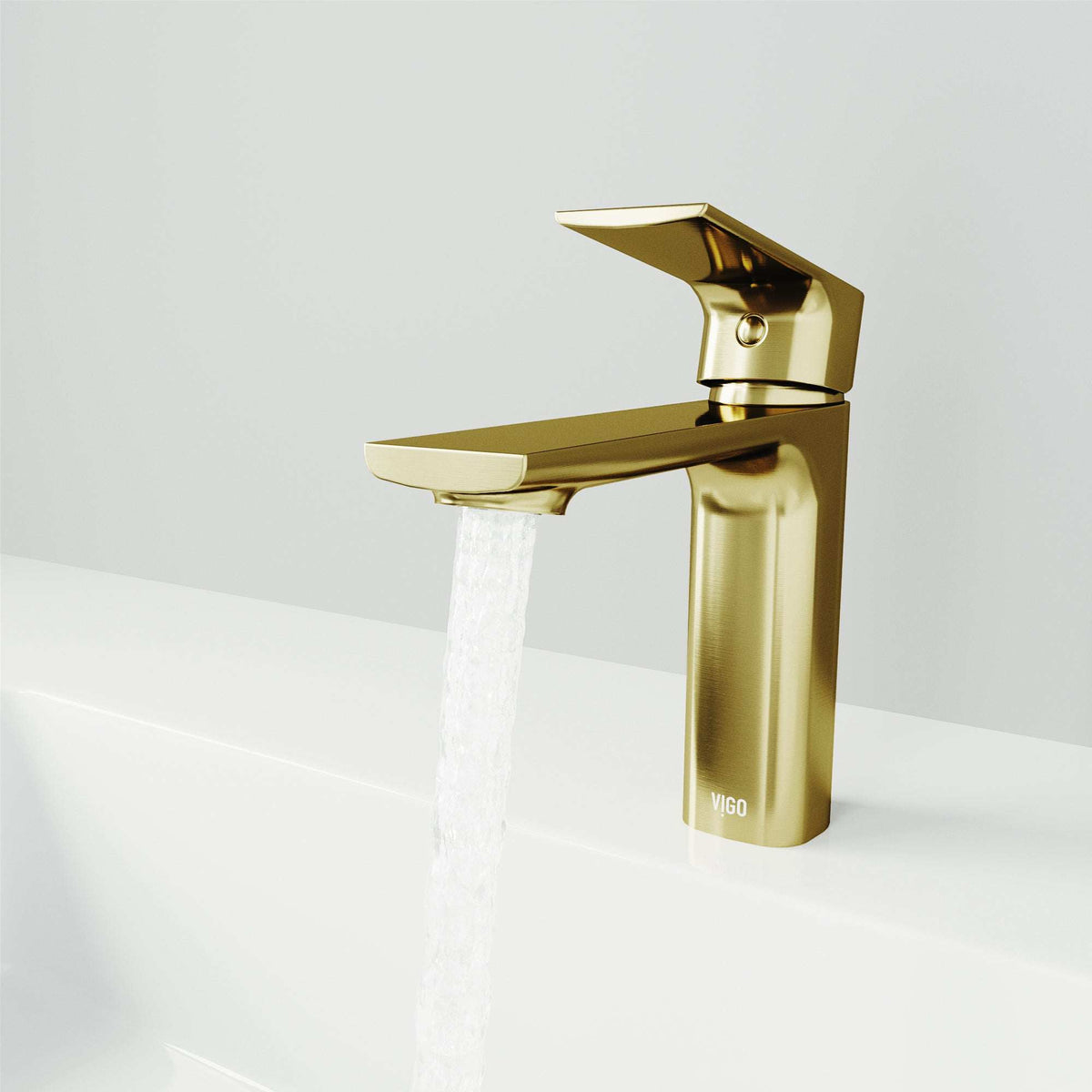 Low flow brass faucet with lever handle and warm gold finish