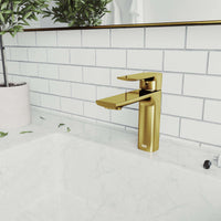Brass bathroom faucet with lever handle and low lead certification