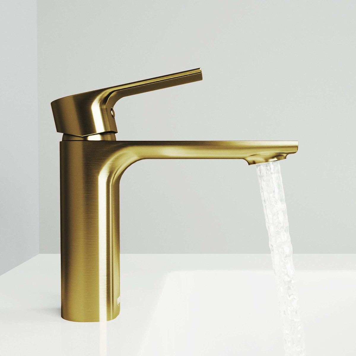 Easy-install bathroom faucet with low flow design and non-reflective gold finish