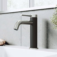Brushed nickel single hole bathroom faucet with high arc spout and lever handle