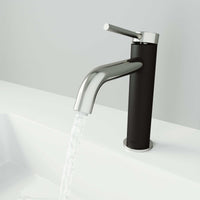 Brass construction bathroom faucet with corrosion resistant finish and waterfall spout