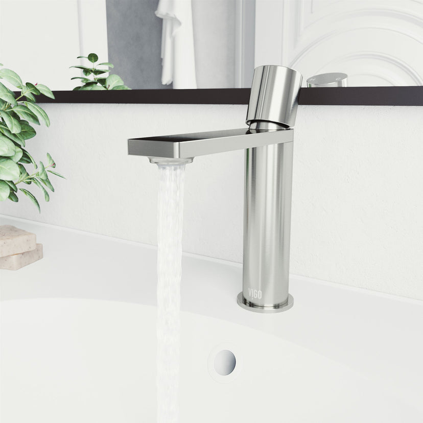 Brass bathroom faucet in brushed nickel finish with included mounting hardware