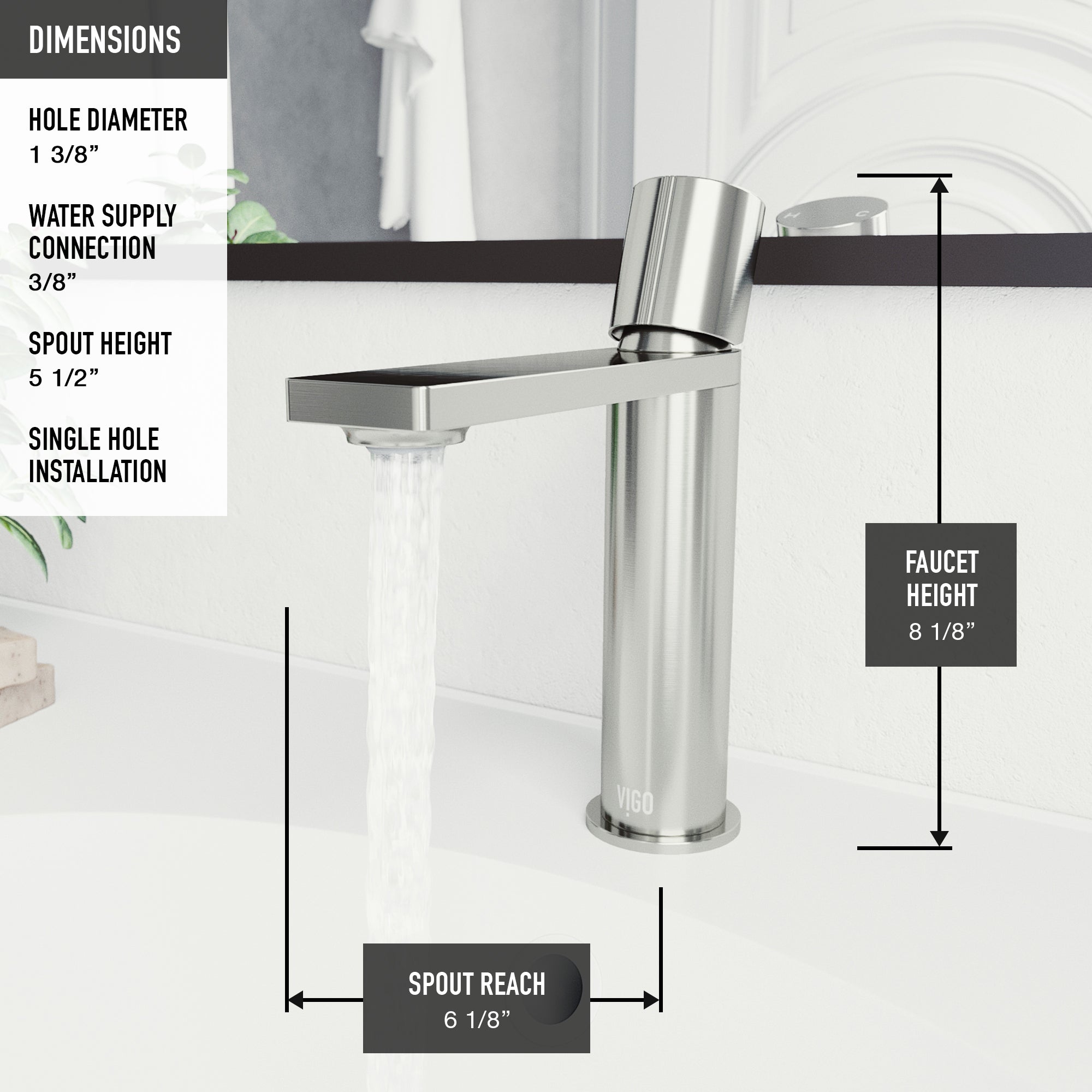 Deck-mounted faucet with compression connection and hot/cold indicators