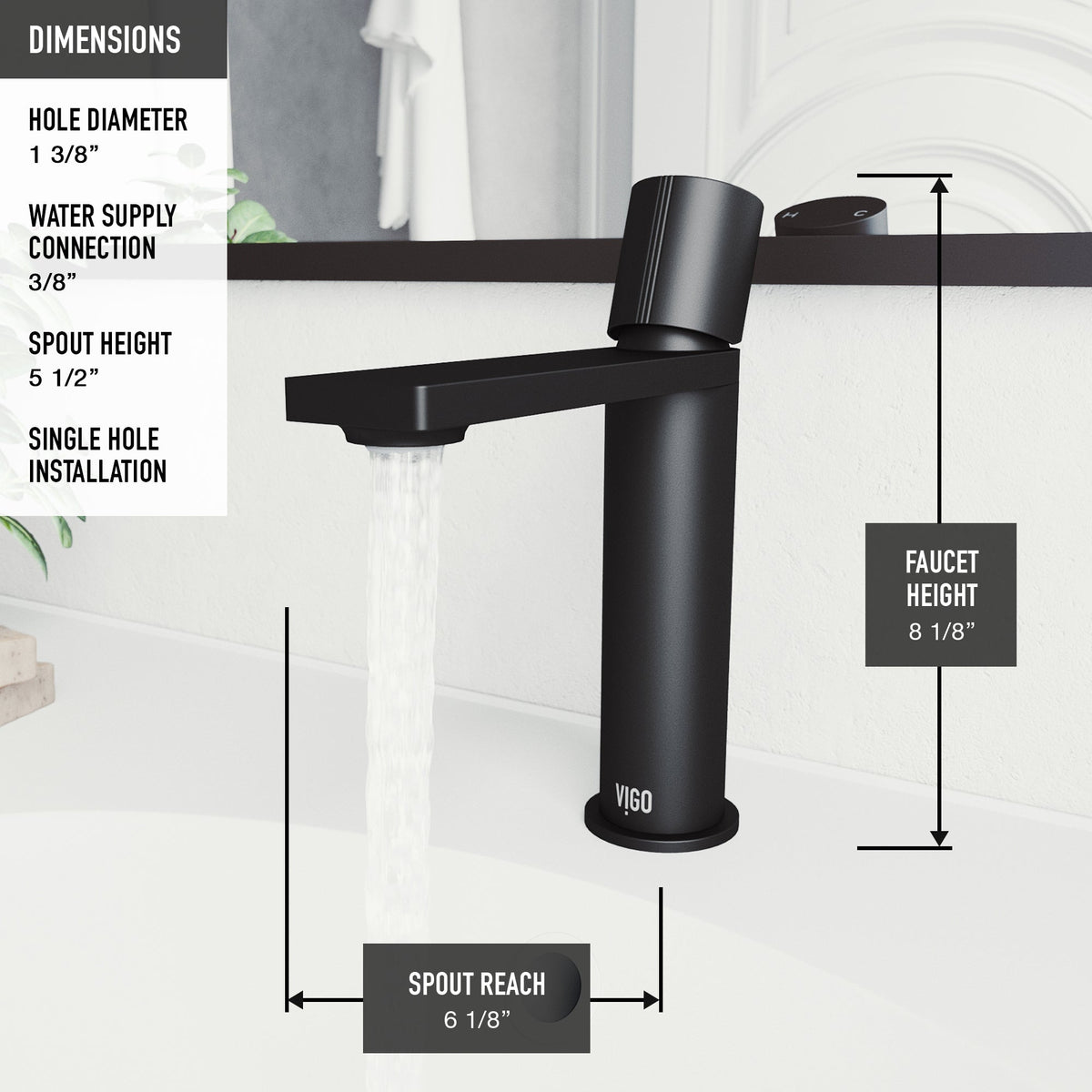Deck-mounted faucet with compression connection and hot/cold indicators