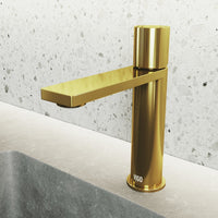 Matte Brushed Gold single hole bathroom faucet with high arc spout and lever handle