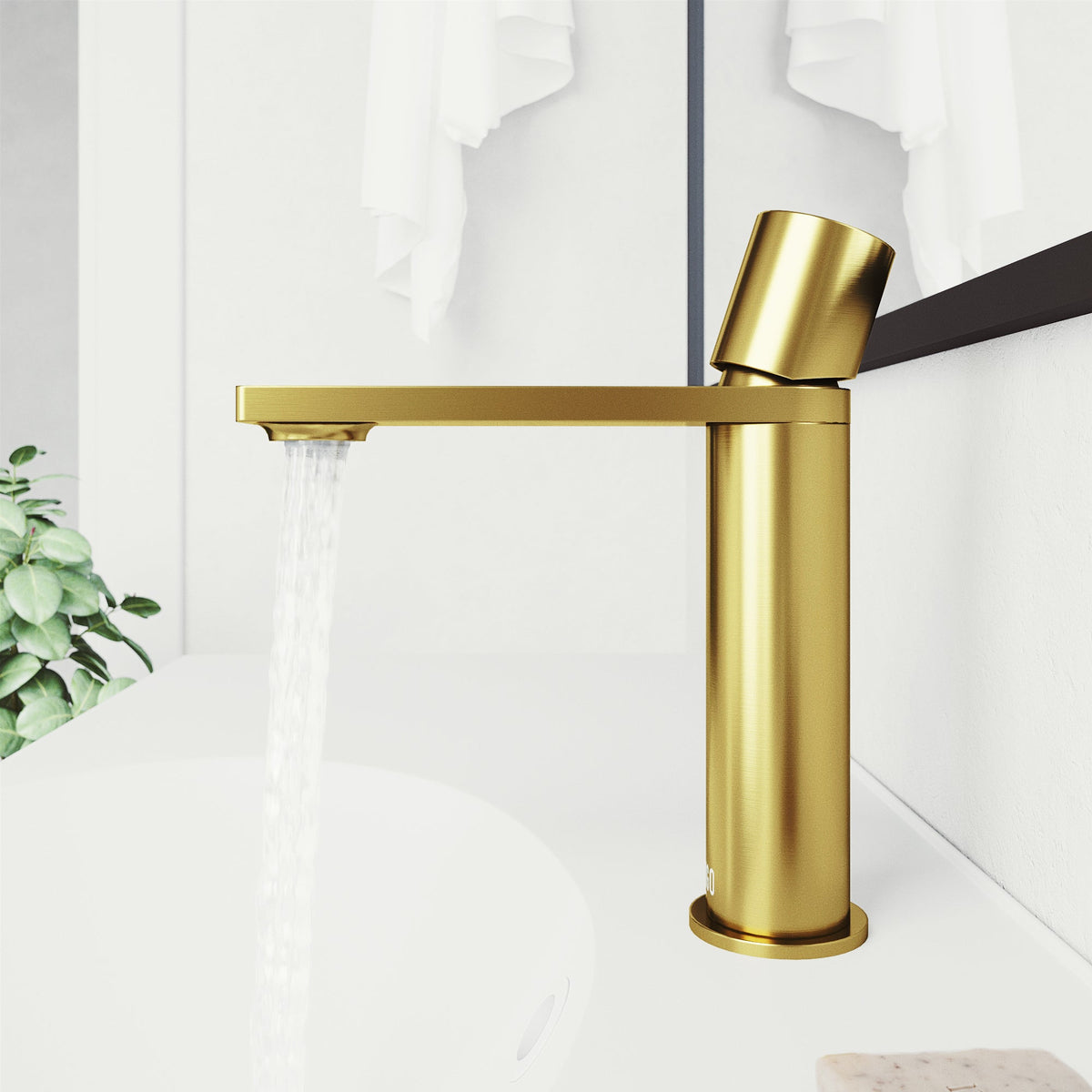 Low lead single hole faucet with matte brushed gold finish and waterfall spout