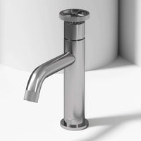 Brushed nickel single hole bathroom faucet with high arc spout and ceramic disc valve