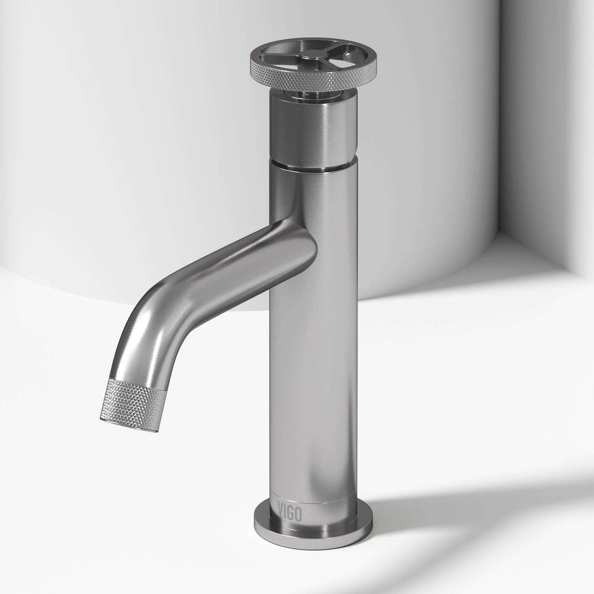Brushed nickel single hole bathroom faucet with high arc spout and ceramic disc valve