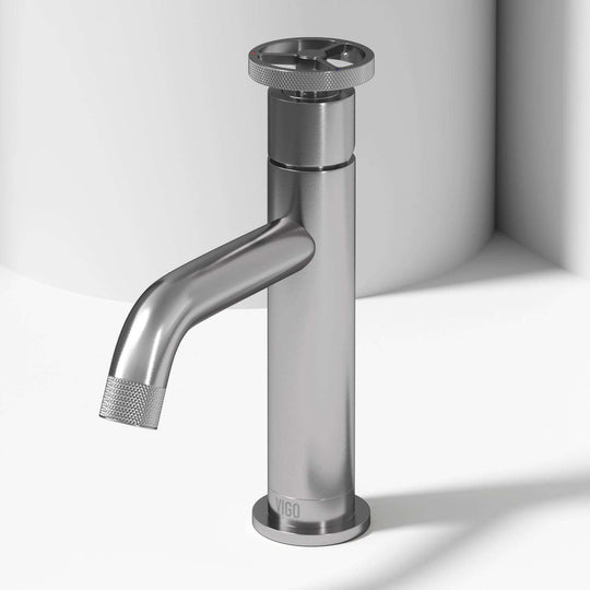 Brushed nickel single hole bathroom faucet with high arc spout and ceramic disc valve
