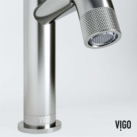 Modern deck-mounted faucet with knob handles and low flow ceramic disc cartridge