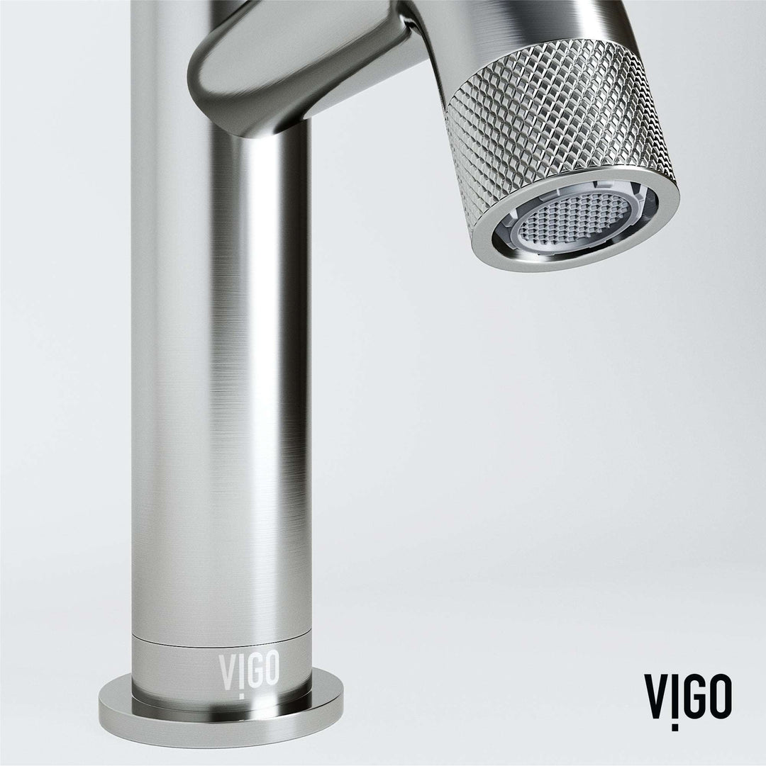 Modern deck-mounted faucet with knob handles and low flow ceramic disc cartridge