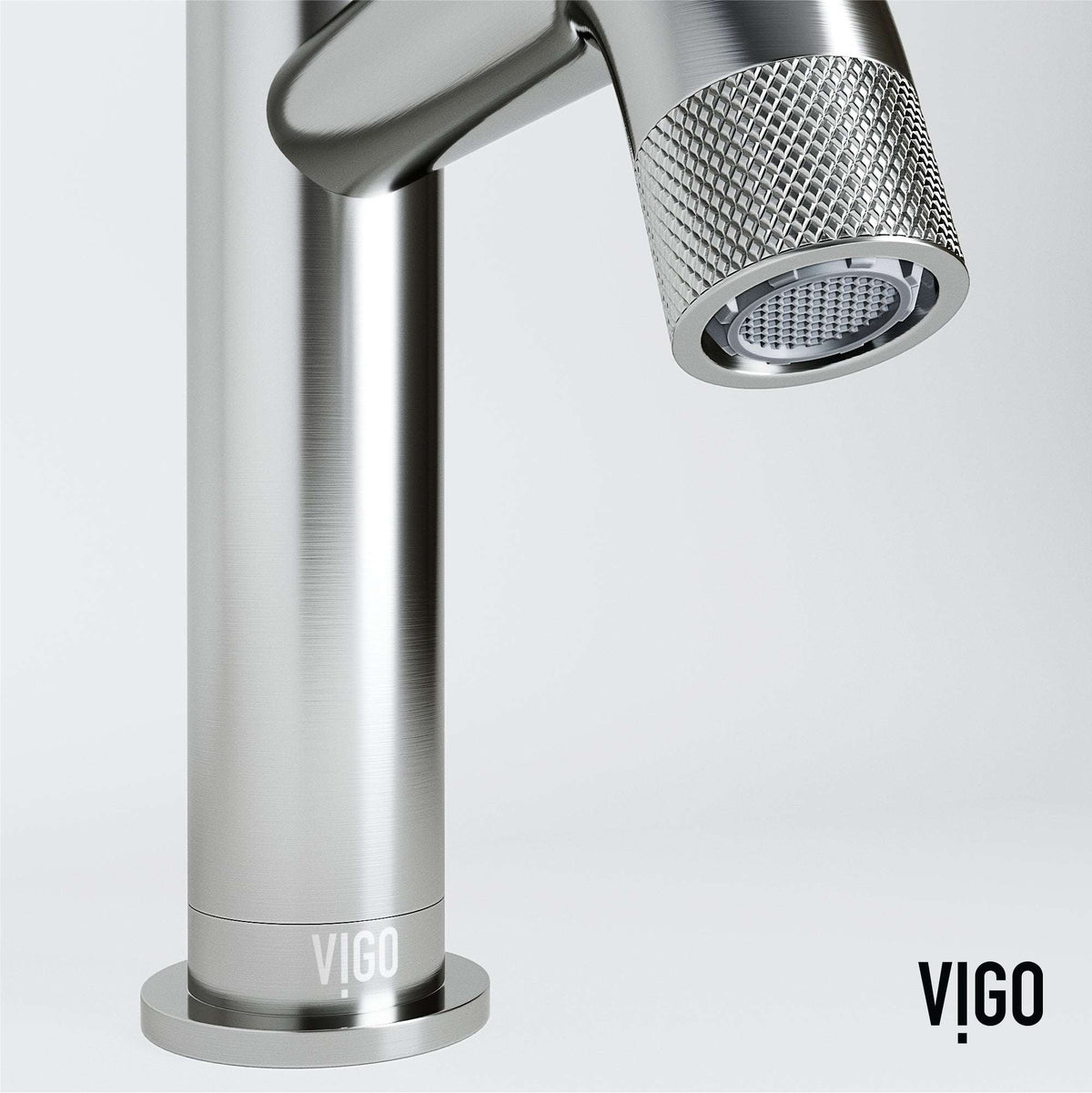 Modern deck-mounted faucet with knob handles and low flow ceramic disc cartridge