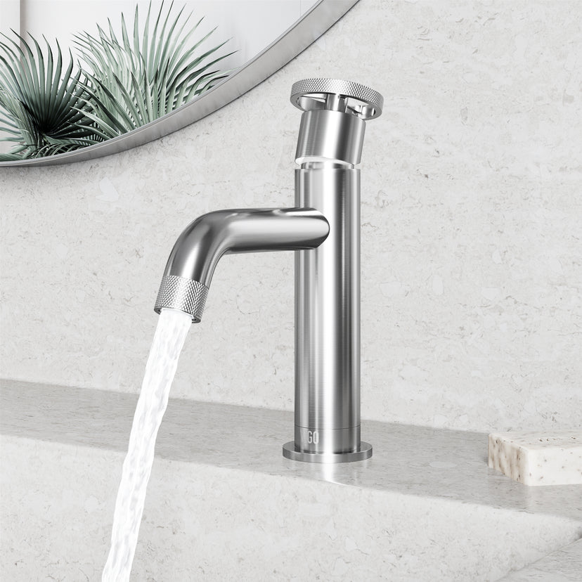 Cass 9 in. Single Hole Bathroom Faucet in chrome with angular spout and industrial wheel handle