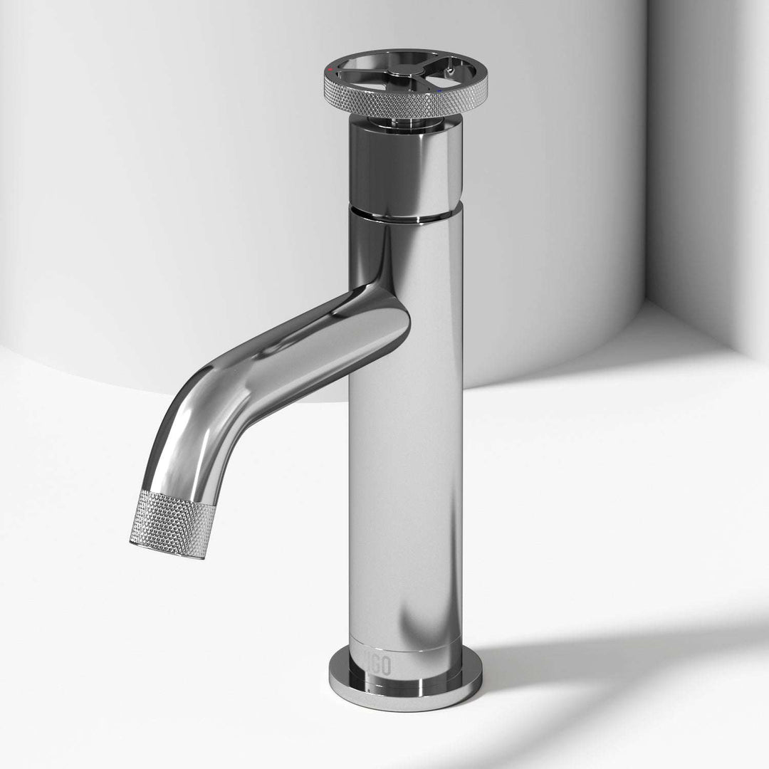 Chrome single hole bathroom faucet with high arc spout and ceramic disc valve