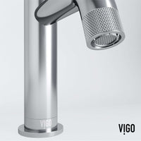 Modern deck-mounted faucet with knob handles and low flow ceramic disc cartridge
