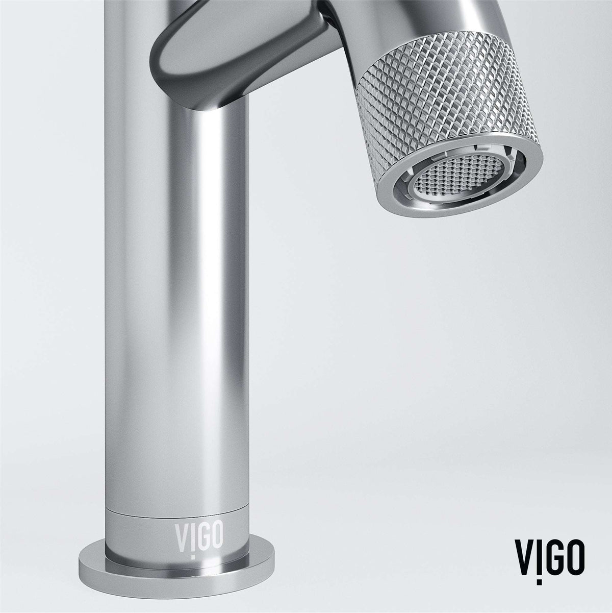 Modern deck-mounted faucet with knob handles and low flow ceramic disc cartridge
