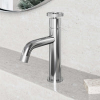 Low lead, drip-free faucet with hot/cold indicators and compression connections
