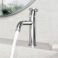 Deck-mounted single hole faucet with ceramic disk valve and chrome finish