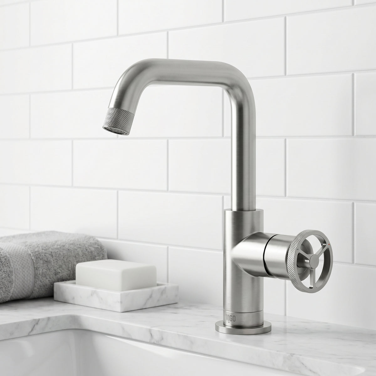 Cass Single Hole Bathroom Faucet with Knurled Wheel Handle