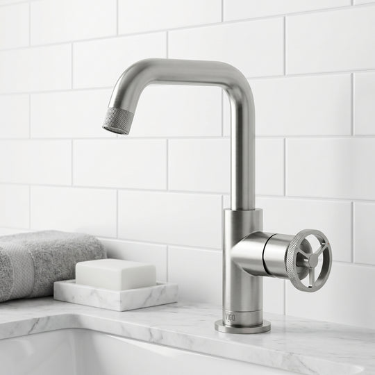 Cass Single Hole Bathroom Faucet with Knurled Wheel Handle