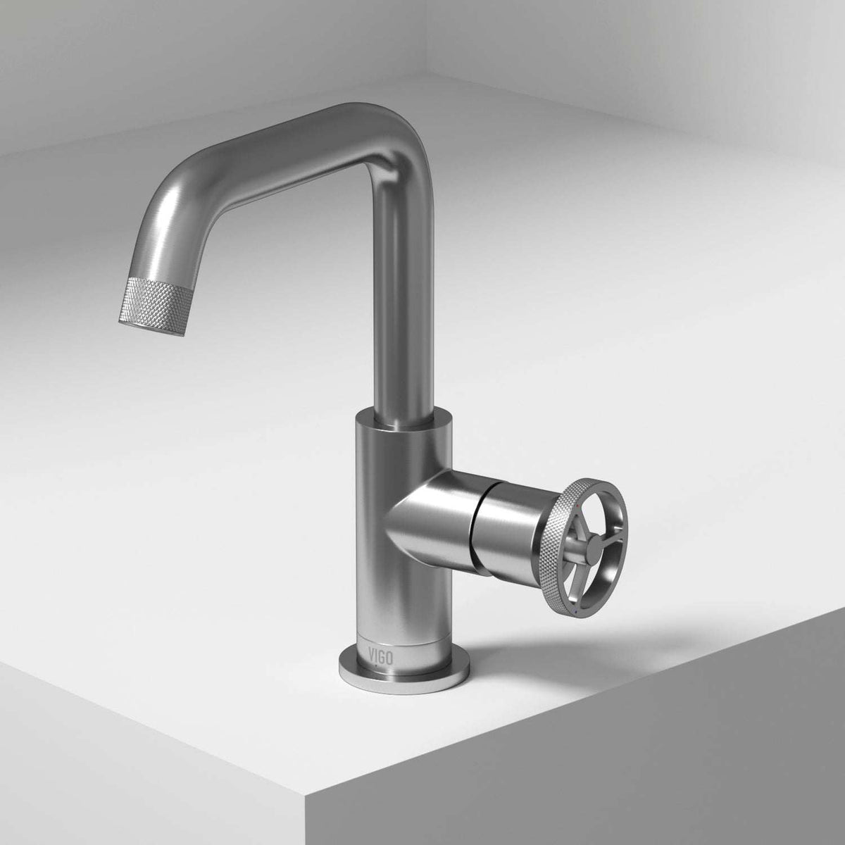 Brushed Nickel single hole bathroom faucet with high arc spout and ceramic disc valve