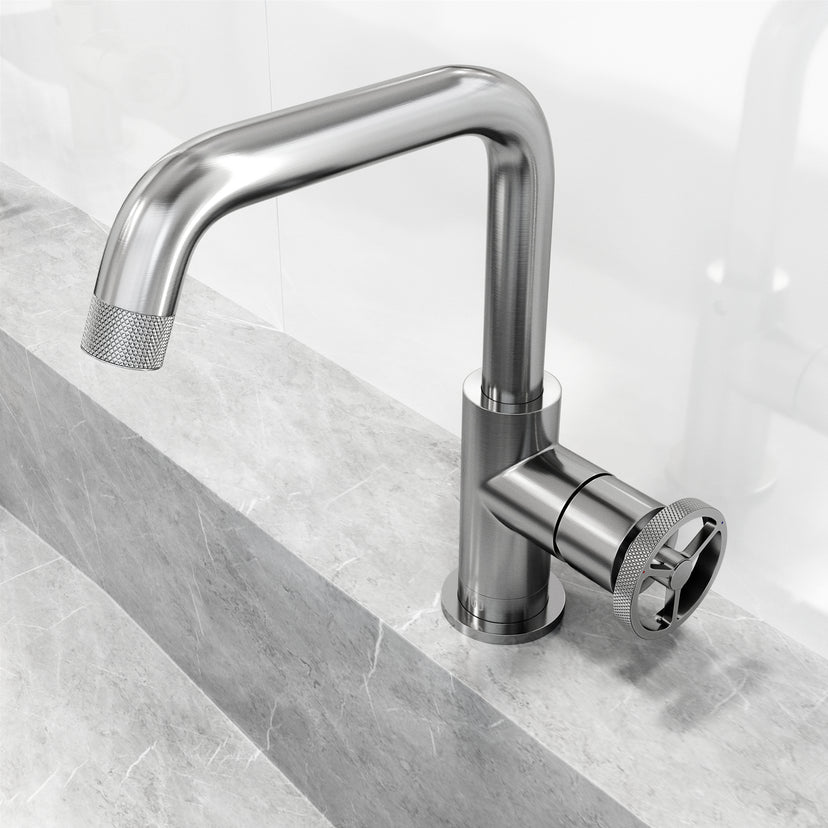 Cass Single Hole Bathroom Faucet with Knurled Wheel Handle