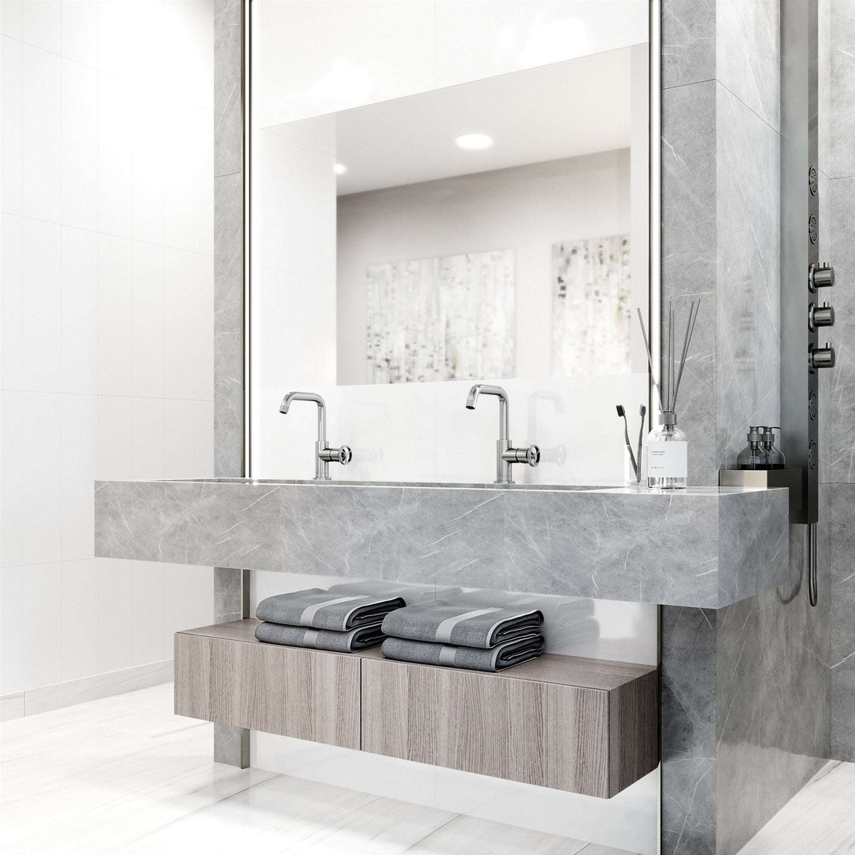 Ceramic disc cartridge bathroom faucet in brushed nickel with included mounting hardware