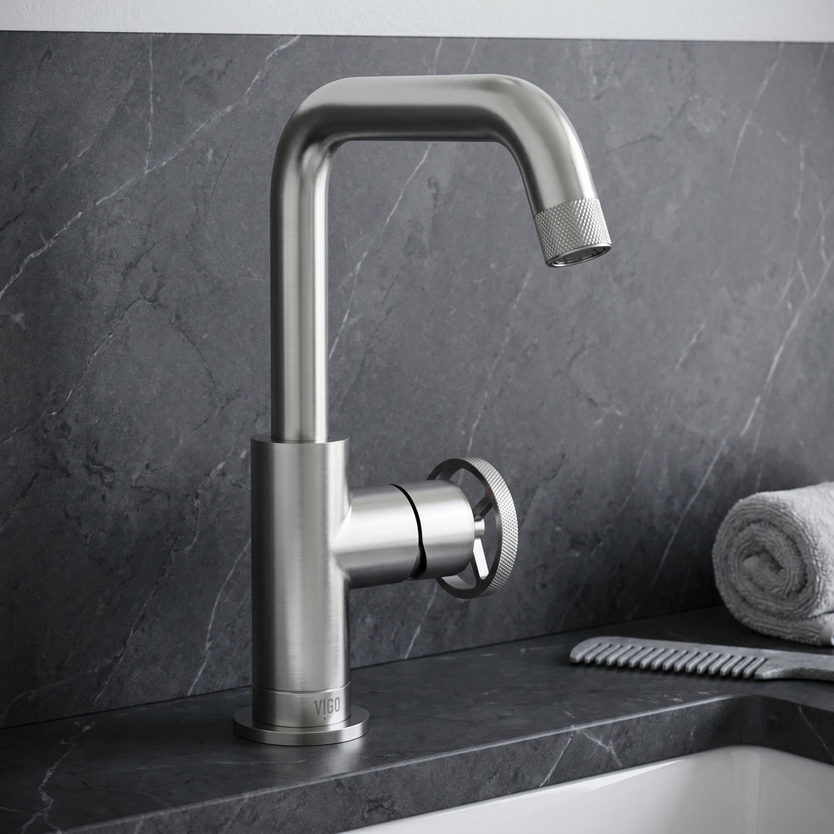 Cass Single Hole Bathroom Faucet with Knurled Wheel Handle