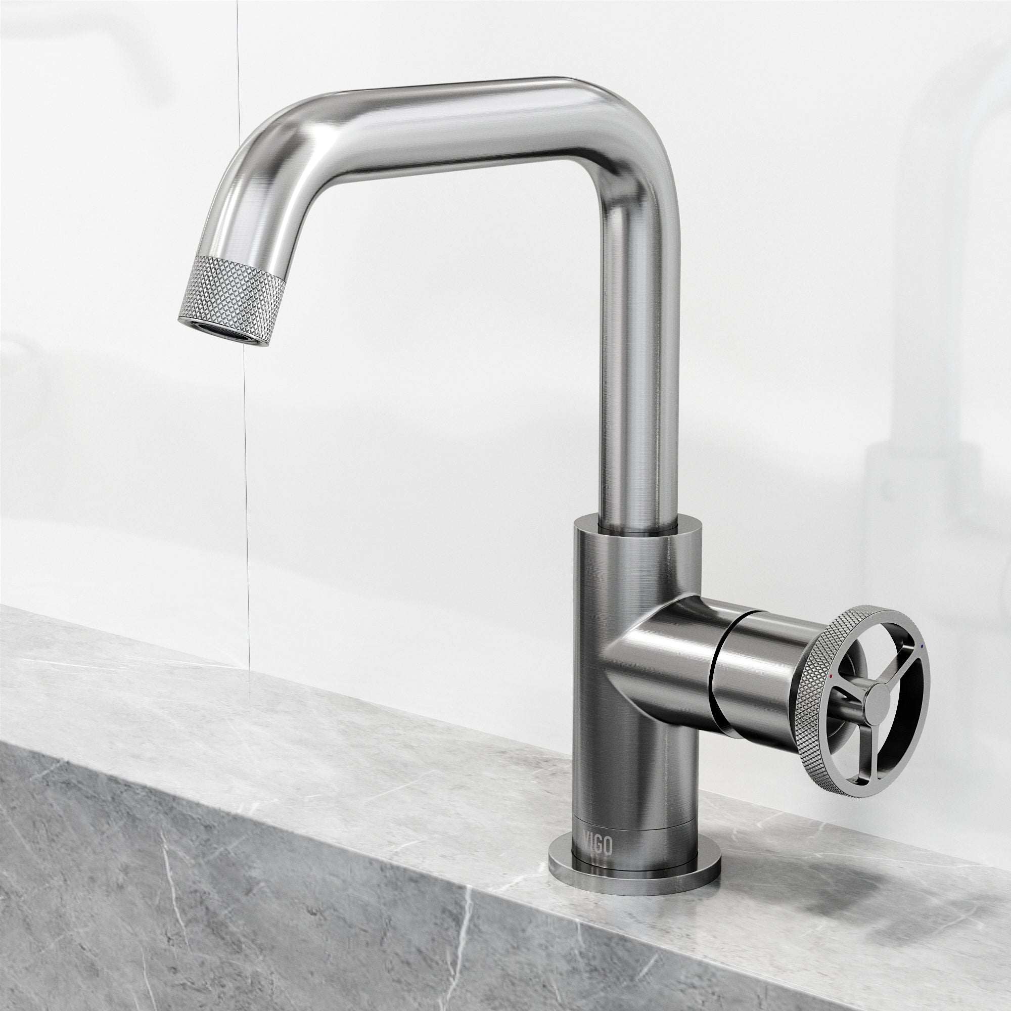 Low lead, low flow bathroom faucet with brushed nickel finish and compression connection