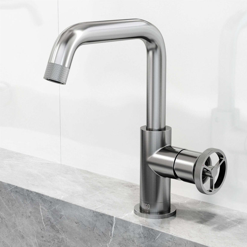 Low lead, low flow bathroom faucet with brushed nickel finish and compression connection
