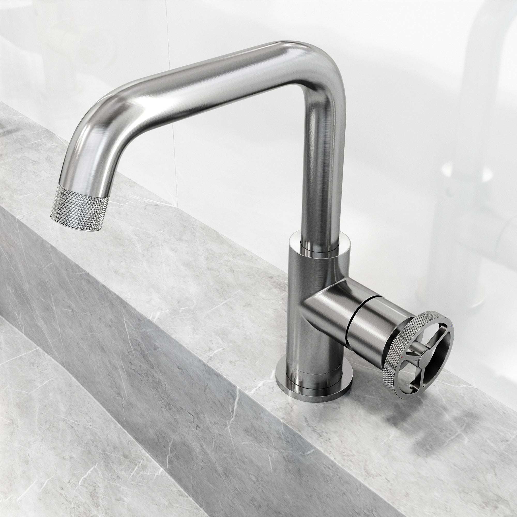 Deck-mounted faucet with high arc spout and drip-free ceramic disc valve