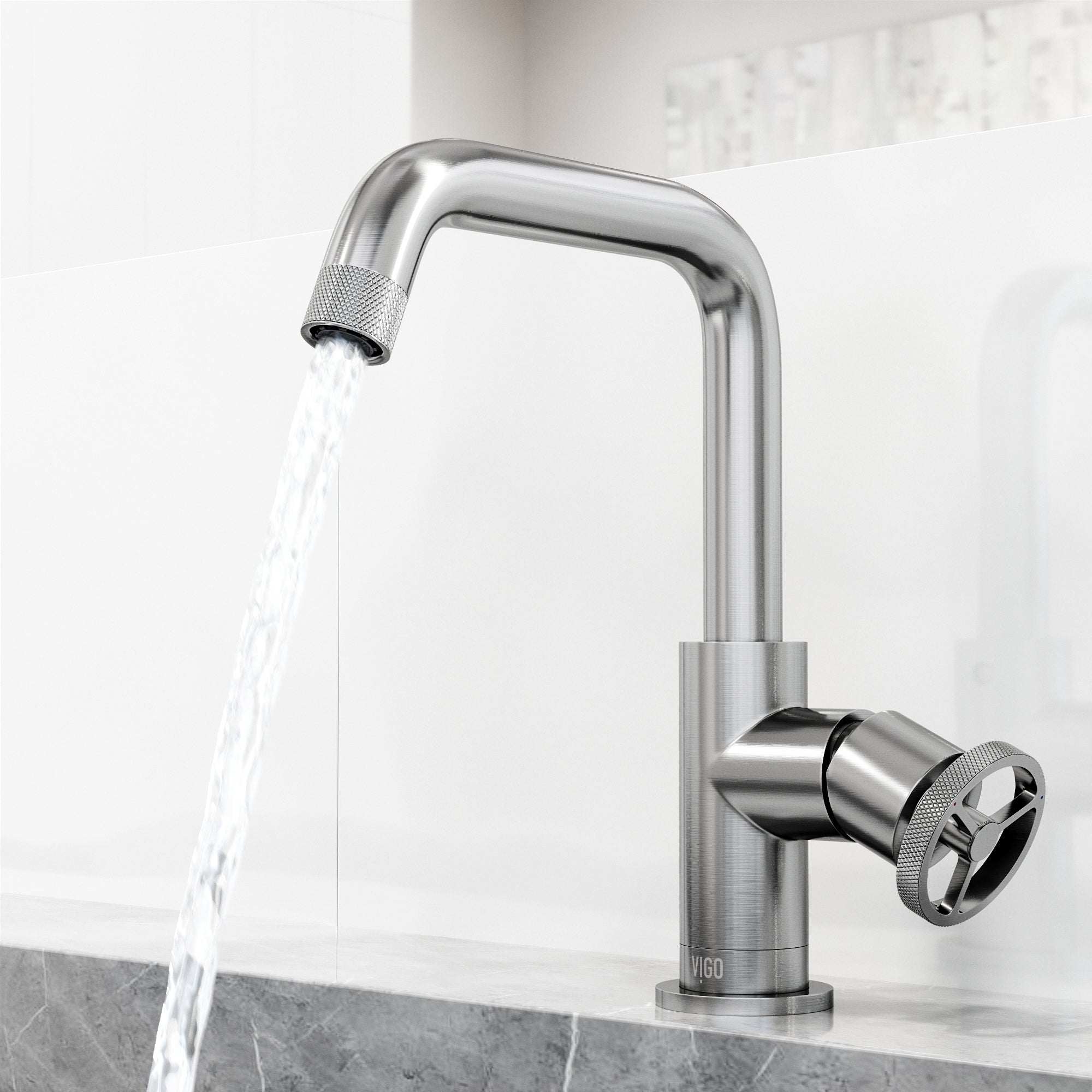 Modern contemporary single hole faucet in brushed nickel with matte finish