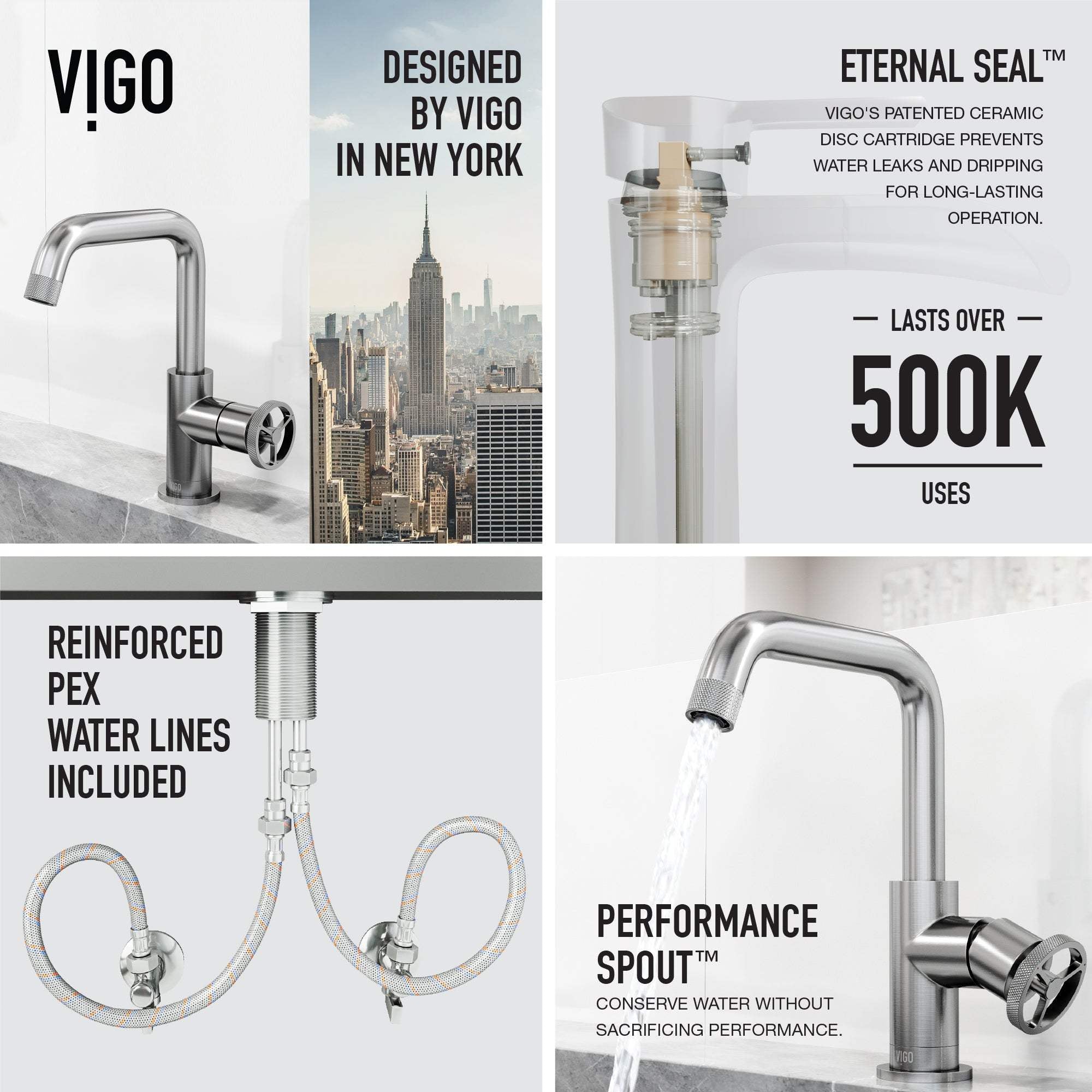 High arc spout bathroom faucet with ceramic disk valve and brass hardware