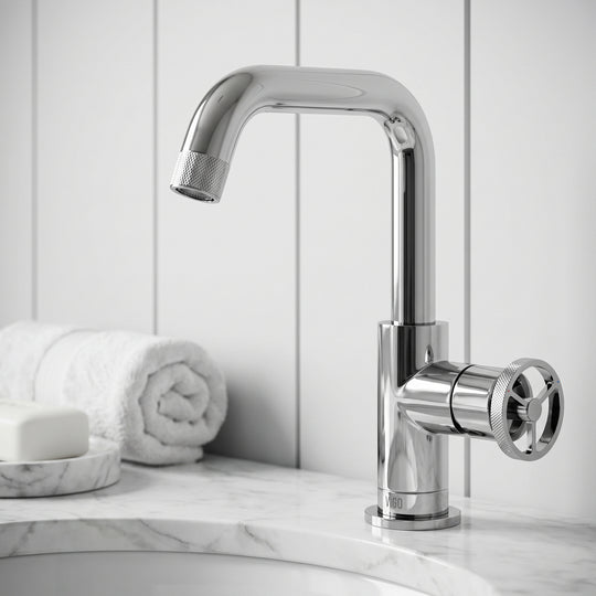 Cass Single Hole Bathroom Faucet with Knurled Wheel Handle