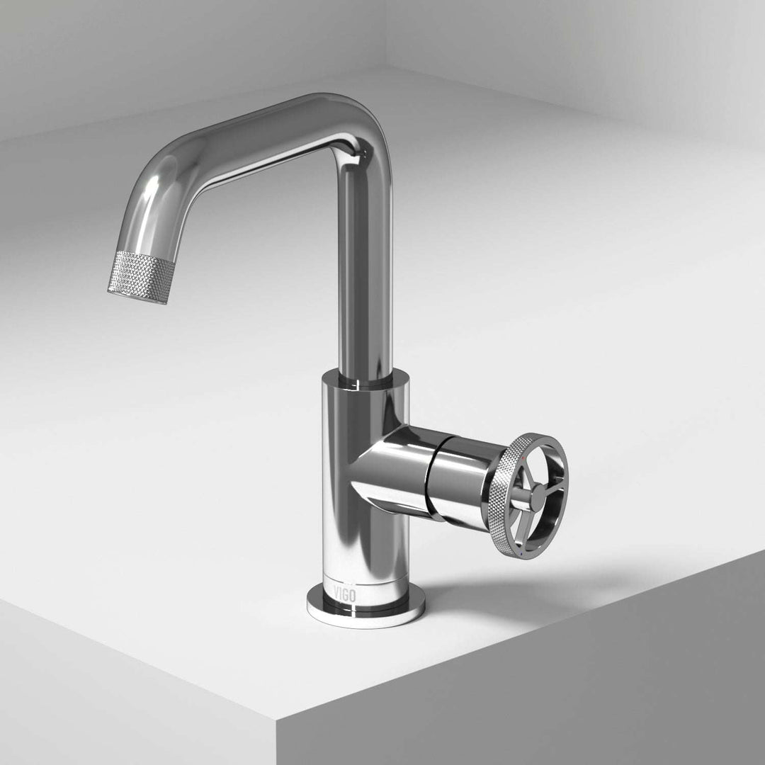 Chrome single hole bathroom faucet with high arc spout and ceramic disc valve