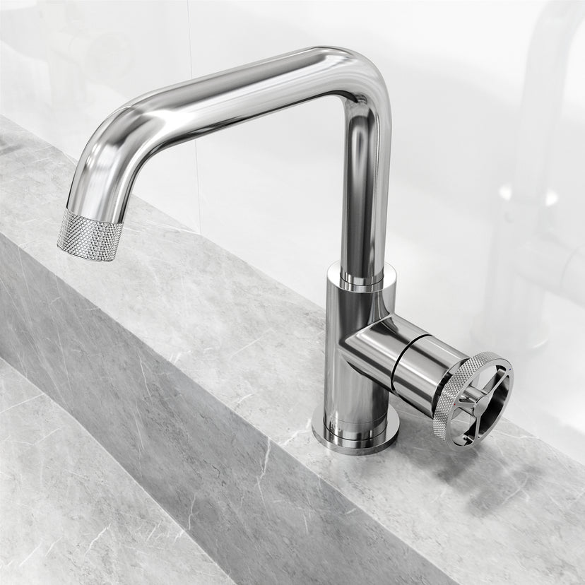 Cass Single Hole Bathroom Faucet with Knurled Wheel Handle