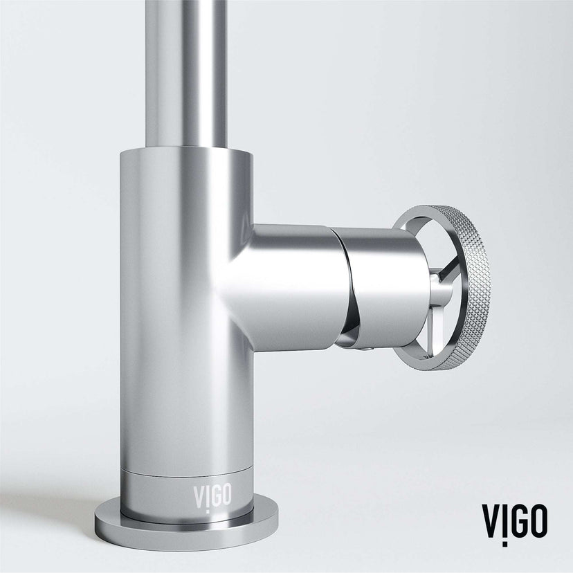 Modern deck-mounted faucet in chrome with knob handles and low flow design