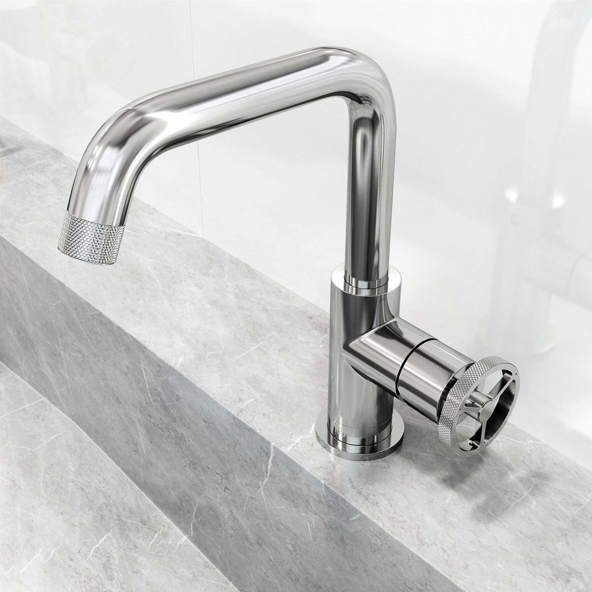 Deck-mounted faucet with high arc spout and drip-free ceramic disc valve